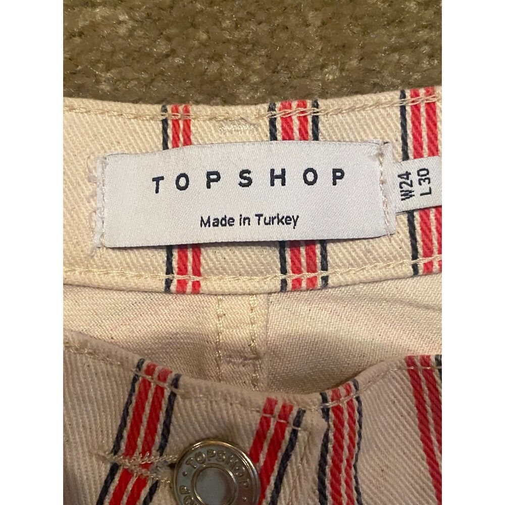 TopShop Stripe Mid Rise Wide Leg Jeans Red/White - Size 24x30 NWOT - Picture 8 of 8